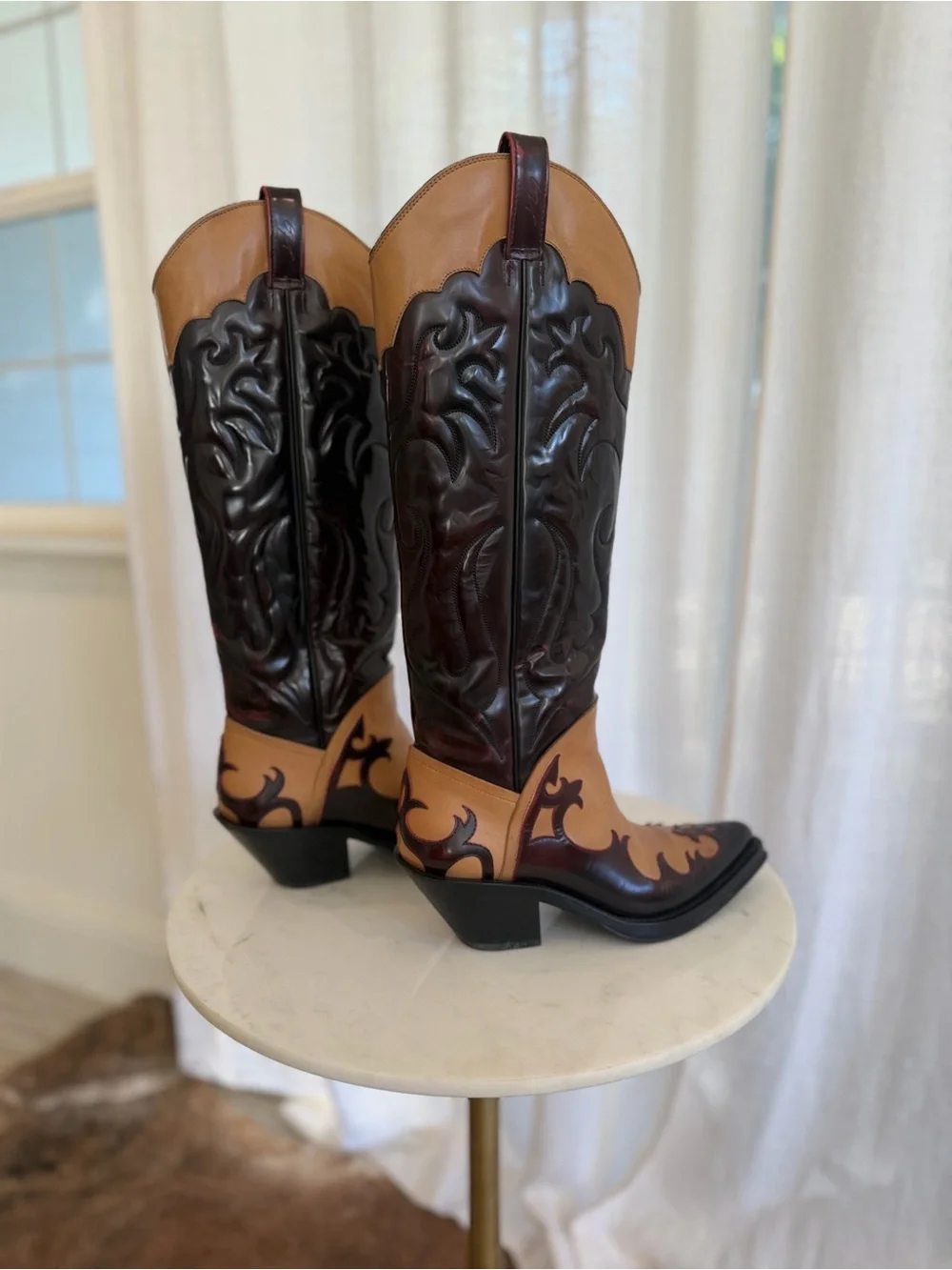 GABRIELA HEARST ~ Capitana Cowboy Boot in Light Brown & Red Pearlized Leather - Picture 5 of 8